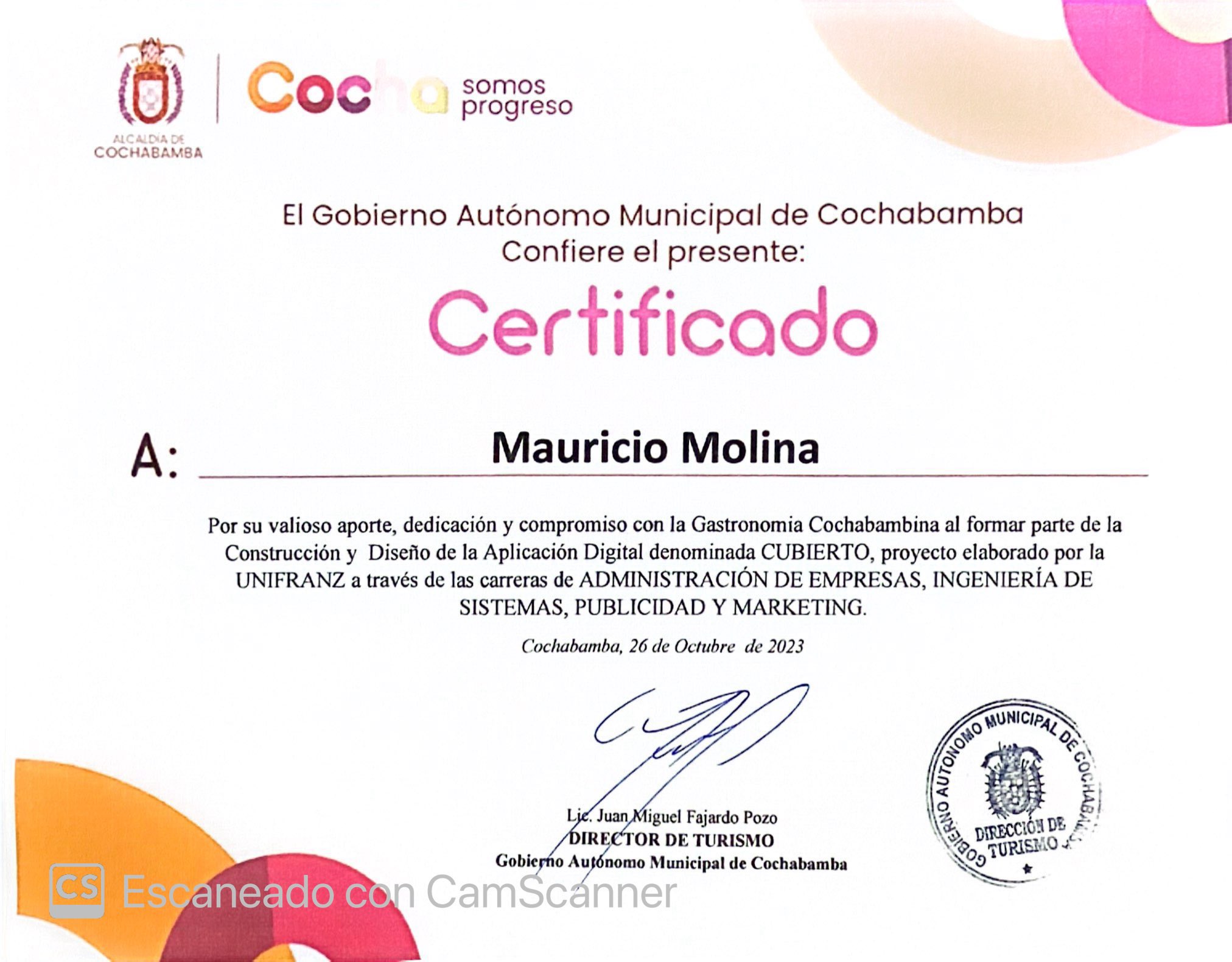 Cochabamba Tourism Mayor's office - Cubierto - 2023